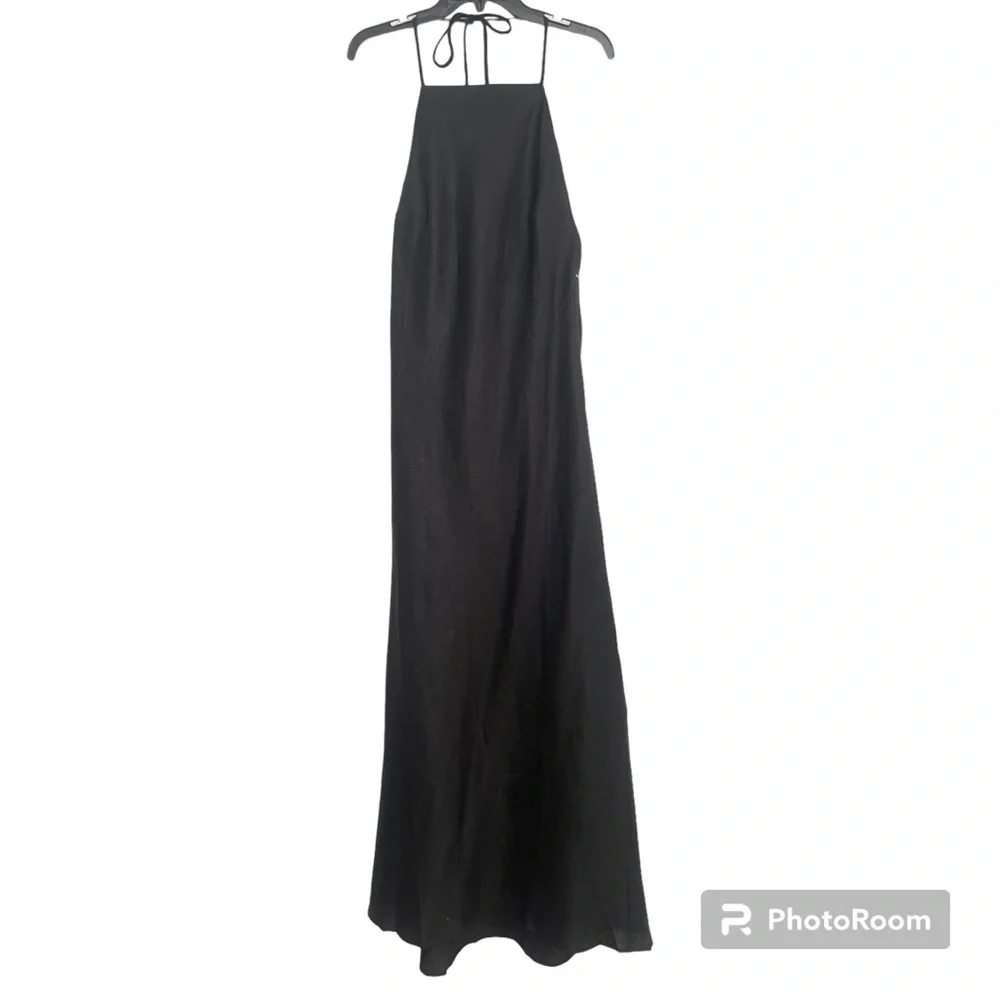 NWT Reformation Selia Tie Strap Linen Dress Large, BLACK